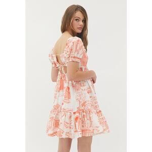 Urban Outfitters Wonderland Orange Puff Sleeve Ruffle Cutout Mini A-Line Dress L